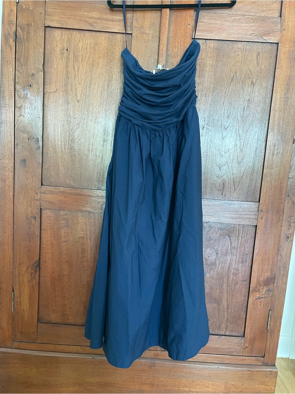 LOFT Navy Strapless Ruched Bodice A-Line Dress
